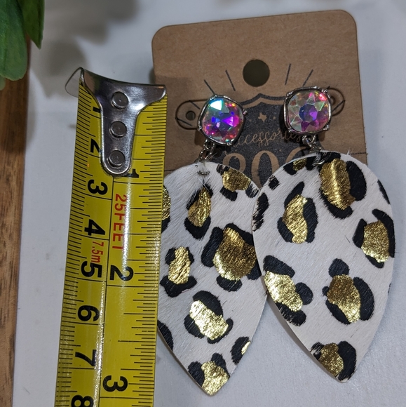 AB Crystal leopard cowhide earrings Pink Panache sister Co 806 - Picture 2 of 5
